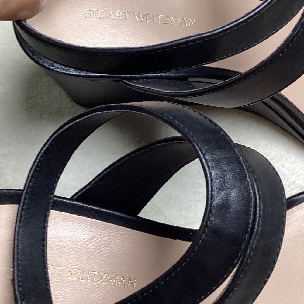 Stuart Weitzman Black Leather Wedge Sandals Ankle Strap SD753120 Women's US 9B - Picture 6 of 8